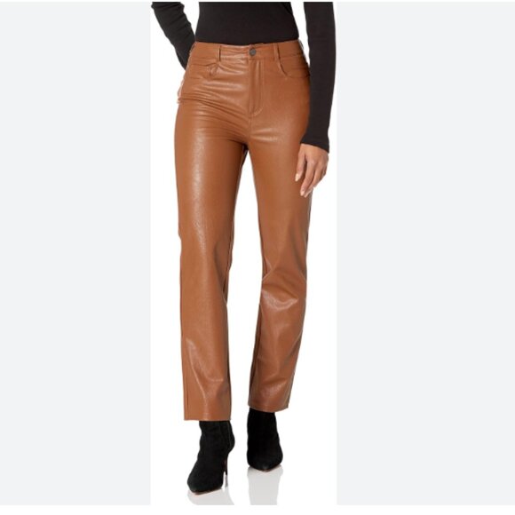 Paige Stella Faux Leather Chestnut High Rise Straight Leg Trouser Pants size 29 - Picture 1 of 2